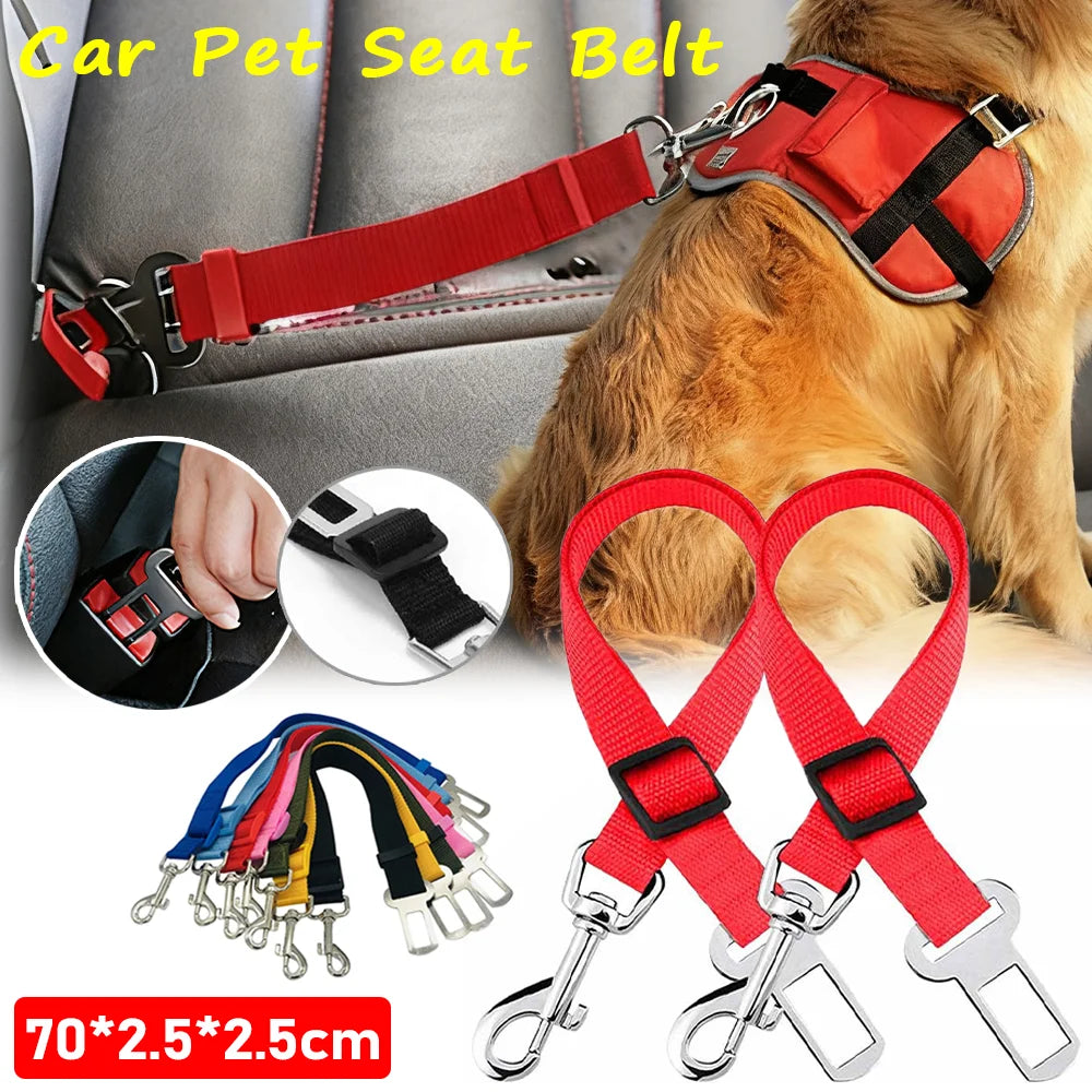 Adjustable pet car restraint buckle preventing dogs from moving while driving